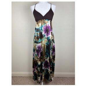 Joshua | Vintage Y2K Babydoll Fairy Earthy Flowy Floral Satin Maxi Dress | S